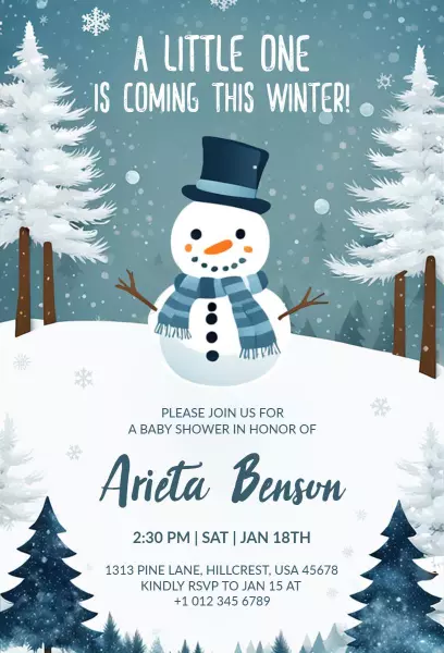 Frosty Wonderland Winter Baby Shower Celebration Invitation Template