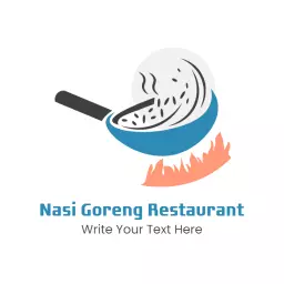 Frypan with Steaming Rice Illustrates Nasi Goreng Restaurant Logo Template