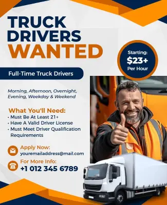 Full-Time Truck Drivers Wanted Poster Template