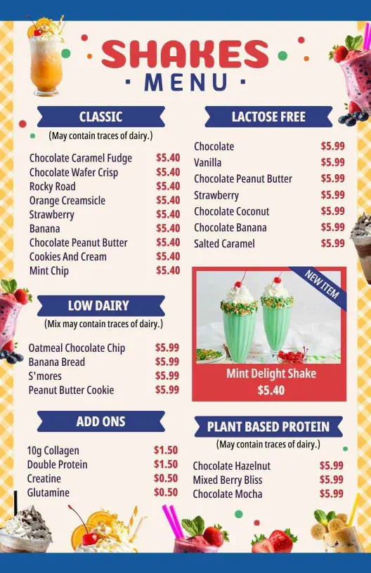 Fun and Creative Refreshing Shakes Menu Template