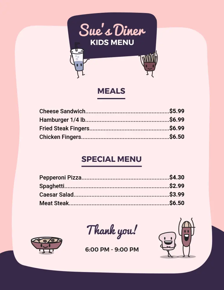 Fun and Tasty Kids Meal Options for Young Diners Kids Menu Template