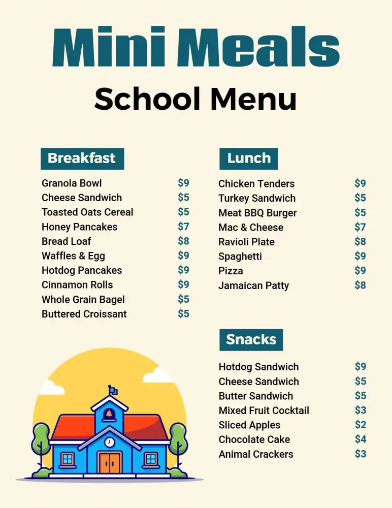 Fun and Tasty Lunch and Snack Options for Kids Menu Template