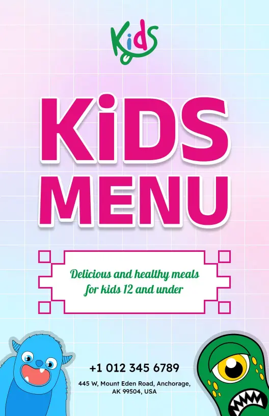 Fun and Tasty Meal Selection for Little Ones Kids Menu Template
