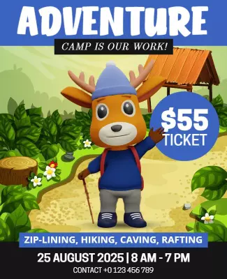 Fun Animated Outdoor Adventure Camp Poster Template