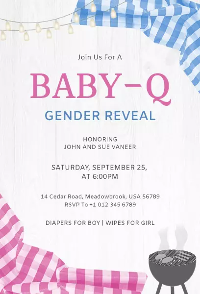 Fun Baby-Q Gender Reveal Celebration Invitation Template