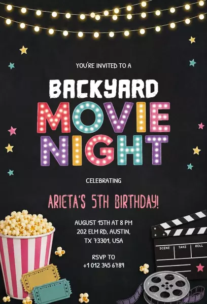 Fun Backyard Movie Night Birthday Celebration Invitation Template