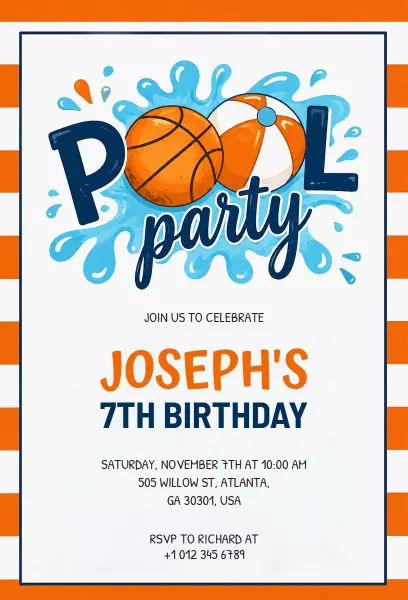 Fun Basketball-Themed Pool Party Birthday Invitation Template