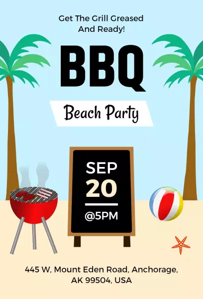 Fun Beach BBQ Party Celebration Invitation Template