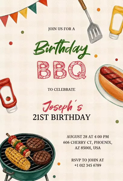 Fun Birthday BBQ Celebration Party Invitation Template