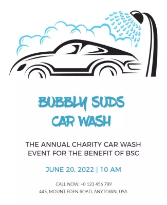 Fun Blue Bubbly Charity Car Wash Event Poster Template