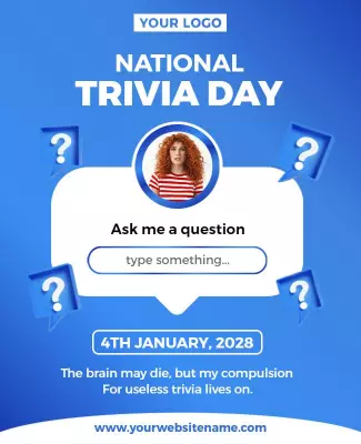 Fun Blue Trivia Day Interactive Question and Answer Poster Template
