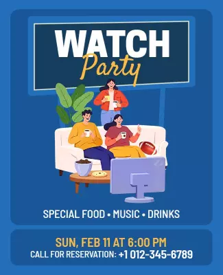 Fun Blue Watch Party with Food and Drinks Poster Template