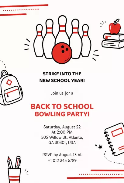 Fun Bowling Party Back To School Celebration Invitation Template