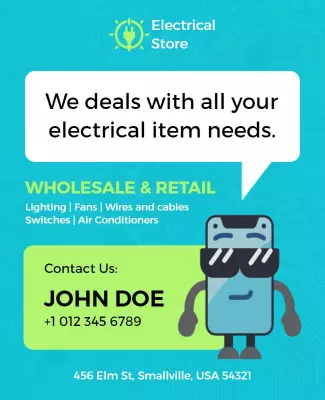 Fun Cartoon Electrical Store Contact Information Poster Template