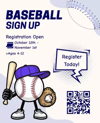 Fun Cartoon-Themed Baseball Registration Sign Up Poster Template