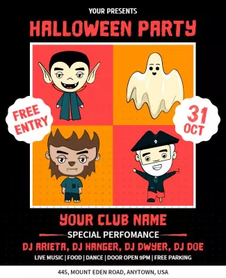 Fun Cartoon-Themed Halloween Party Celebration Poster Template