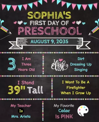 Fun Chalkboard Style Preschool First Day Celebration Poster Template