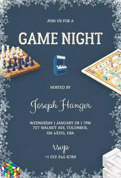 Fun Chess and Board Games Gathering Game Night Invitation Template
