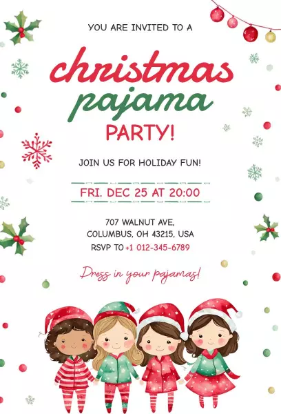 Fun Christmas Pajama Party Celebration Invitation Template