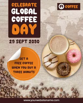 Fun Coffee and Donuts Celebration for Global Coffee Day Poster Template