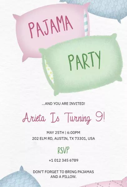 Fun Colorful Birthday Pajama Party Celebration Invitation Template