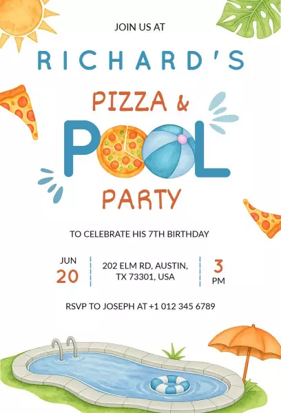 Fun Colorful Pool Party Birthday Celebration Invitation Template