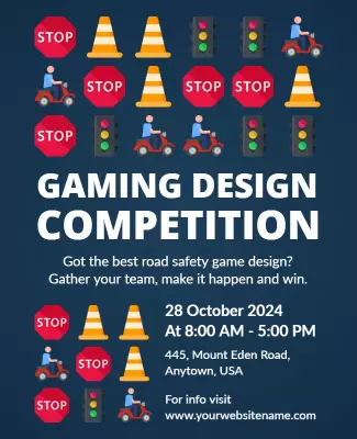 Fun Colorful Road Safety Gaming Competition Poster Template