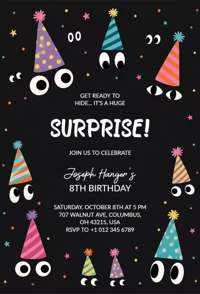 Fun Colorful Surprise Birthday Party Invitation Template