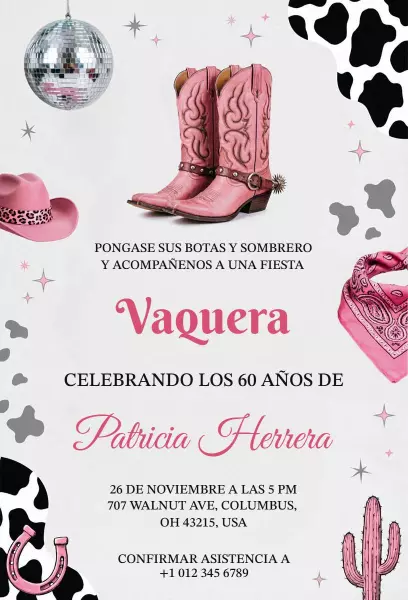 Fun Cowgirl Theme 60th Birthday Celebration Invitation Template