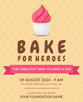 Fun Creamy Pink Cupcake Charity Fundraiser Poster Template