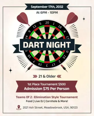 Fun Dart Night Tournament with Live DJ and Games Poster Template