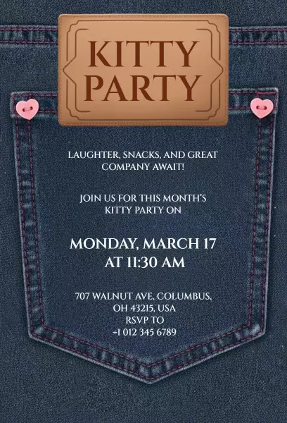 Fun Denim-Themed Kitty Party Gathering Invitation Template