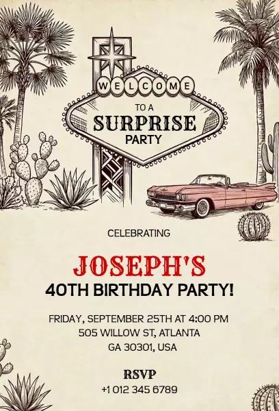 Fun Desert Theme Surprise Birthday Party Invitation Template