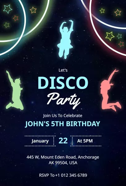 Fun Disco Dance Party Celebration Birthday Invitation Template