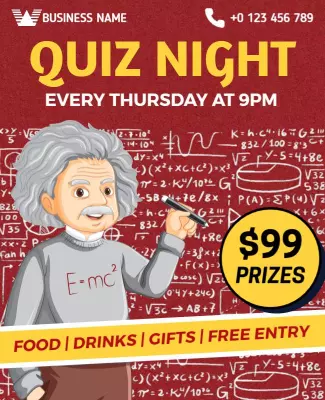 Fun Educational Quiz Night with Einstein Theme Poster Template
