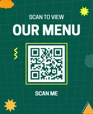 Fun Energetic Green Menu QR Code Invitation Poster Template