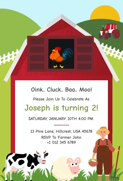 Fun Farm Animal Theme Kids Birthday Celebration Invitation Template