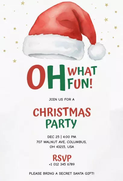 Fun Festive Santa Hat Christmas Party Invitation Template