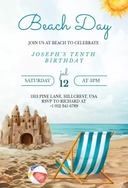 Fun-filled Beach Birthday Party Celebration Invitation Template