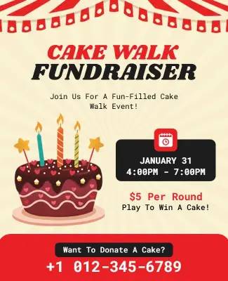 Fun-Filled Cake Walk Fundraiser Event Flyer Template
