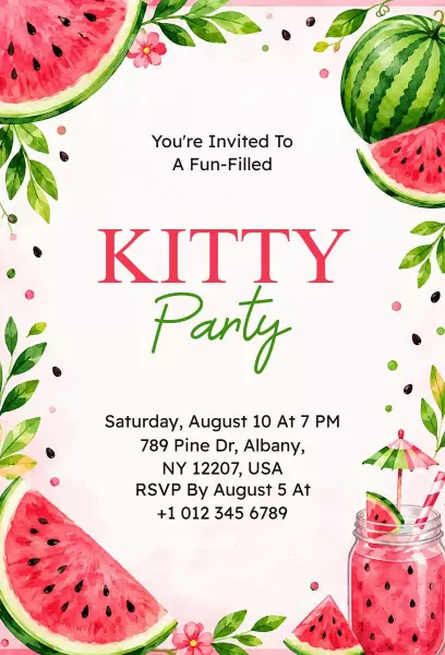Fun-Filled Watermelon Summer Kitty Party Invitation Template