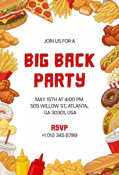 Fun Food Feast Big Back Party Invitation Template