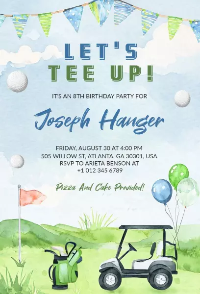 Fun Golf Course Theme Birthday Celebration Invitation Template