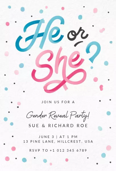 Fun He or She Gender Reveal Party Invitation Template