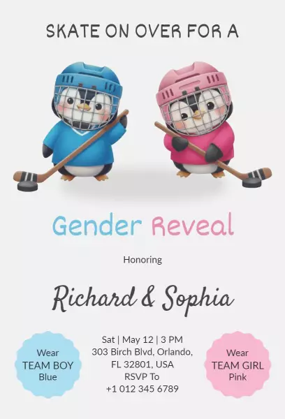 Fun Hockey Theme Gender Reveal Celebration Invitation Template