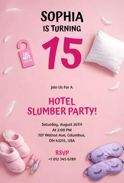 Fun Hotel Slumber Party Celebration Invitation Template