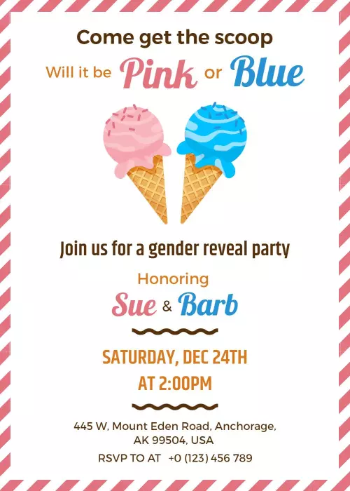 Fun Ice Cream Gender Reveal Celebration Invitation Template