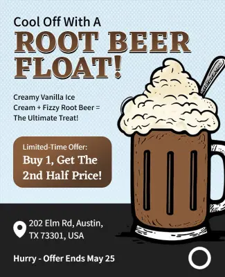Fun Illustrated Root Beer Float Promotion Flyer Template