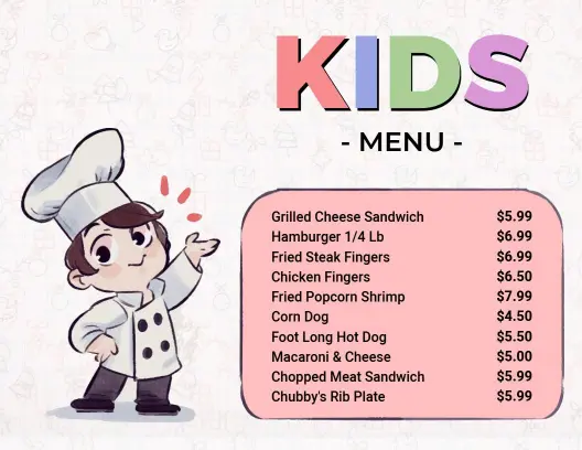 Fun Kid-Friendly Favorites and Tasty Treats Kids Menu Template