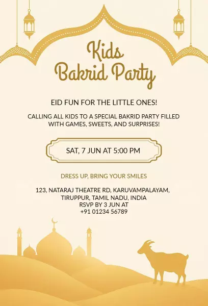 Fun Kids Bakrid Celebration Party Invitation Template